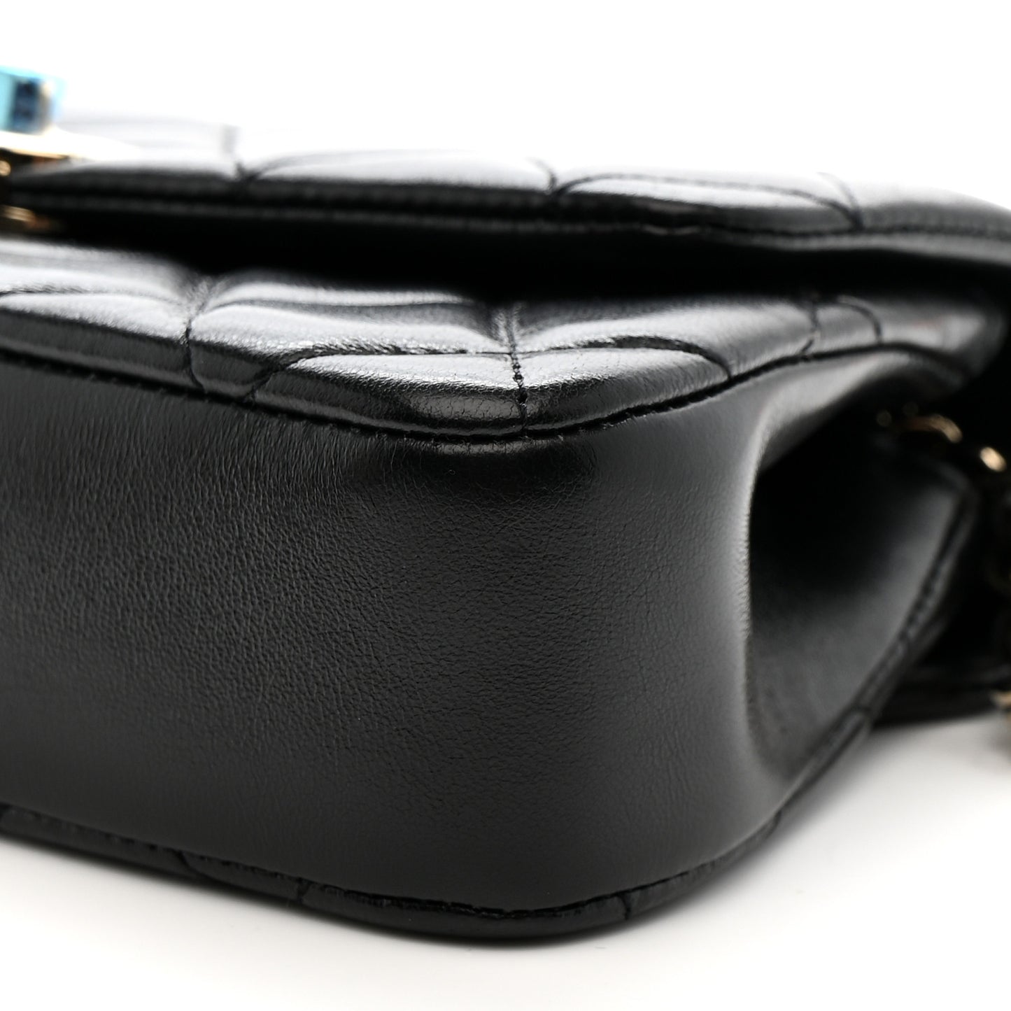 Lambskin Quilted Rectangular Phone Holder Clutch With Chain Black