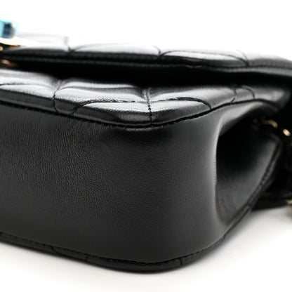 Chanel Lambskin Quilted Rectangular Phone Holder Clutch With Chain Black 10 of 11