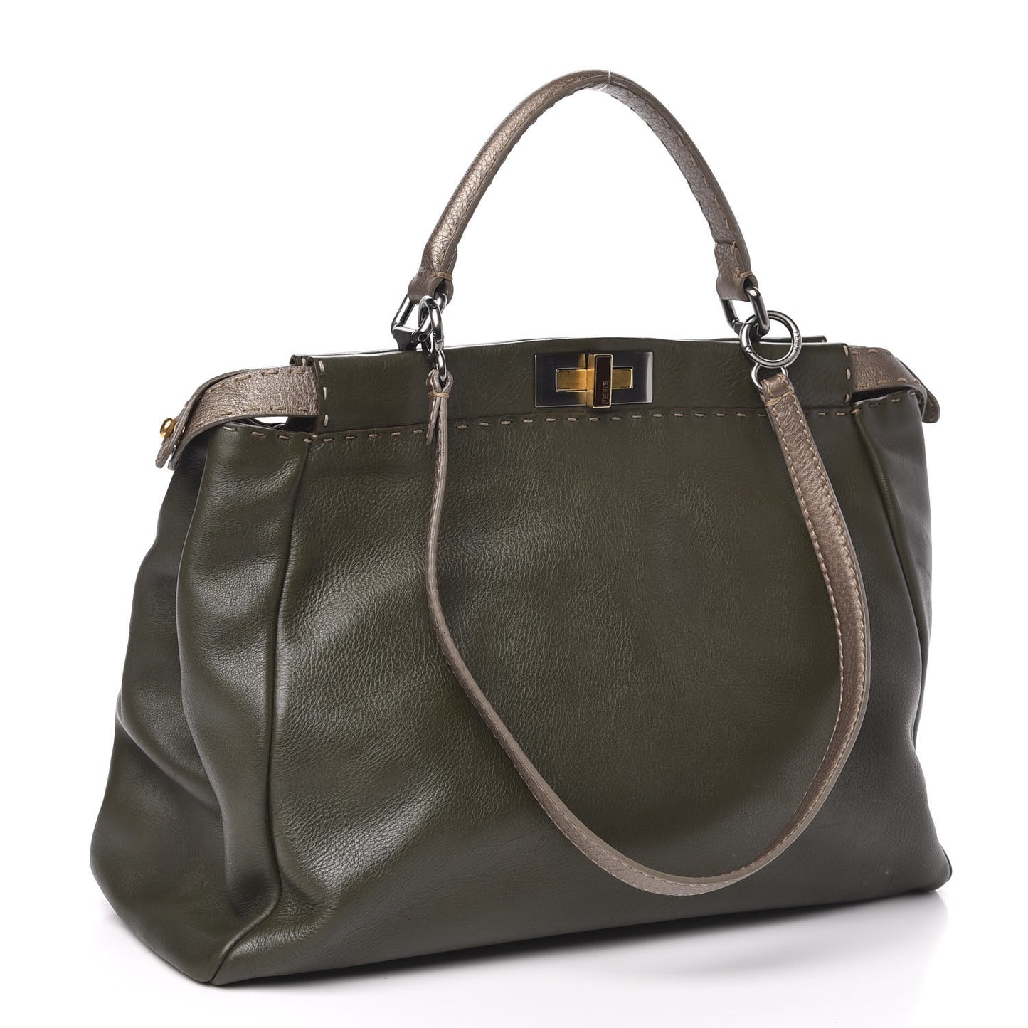 Vitello Saddle Cuoio Romano Selleria Large Peekaboo Iconic Satchel Olive