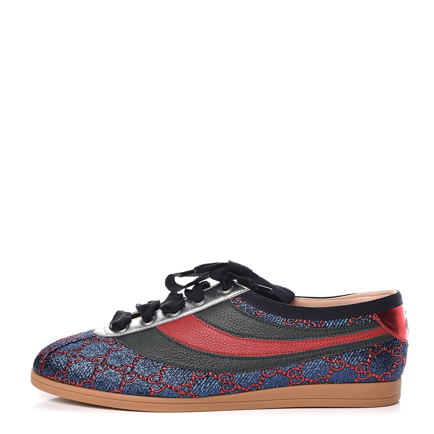 Gucci Lurex Calfskin Web GG Monogram Womens Falacer Sneakers 41 Iridescent Blue Iridescent Red Silver 1 of 10