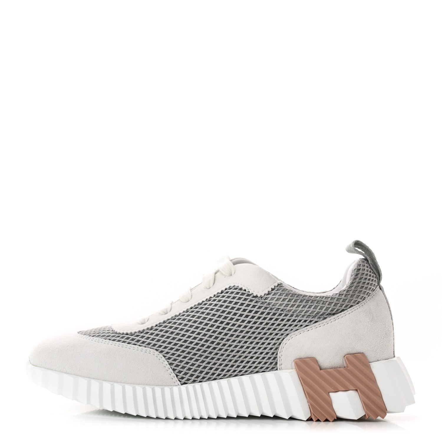 Hermes Air Mesh Suede Goatskin Bouncing Sneakers 38 Gris Lulea White 1 of 9