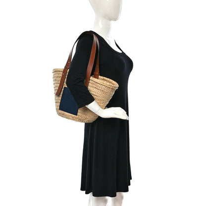 Loewe Raffia Small Basket Tote Bag Natural Tan Navy 2 of 9