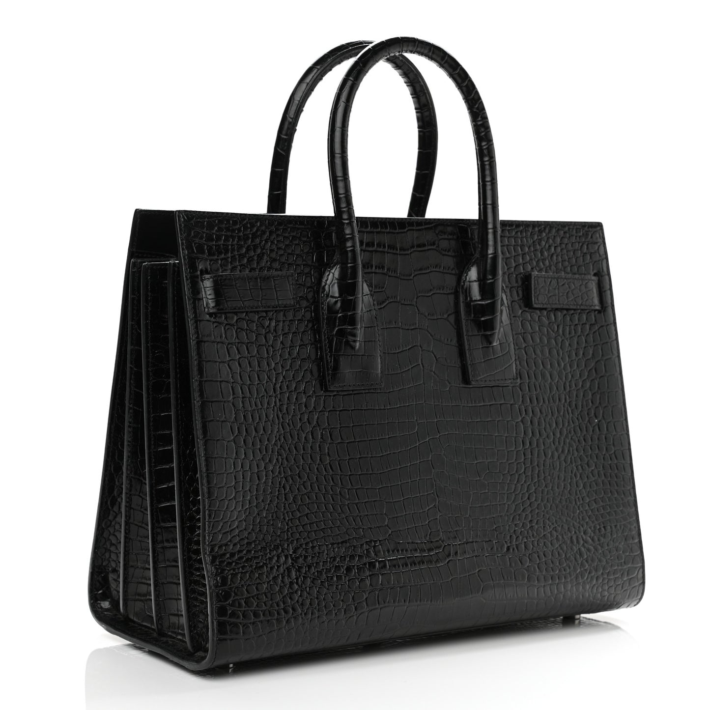 Calfskin Crocodile Embossed Small Sac de Jour Black