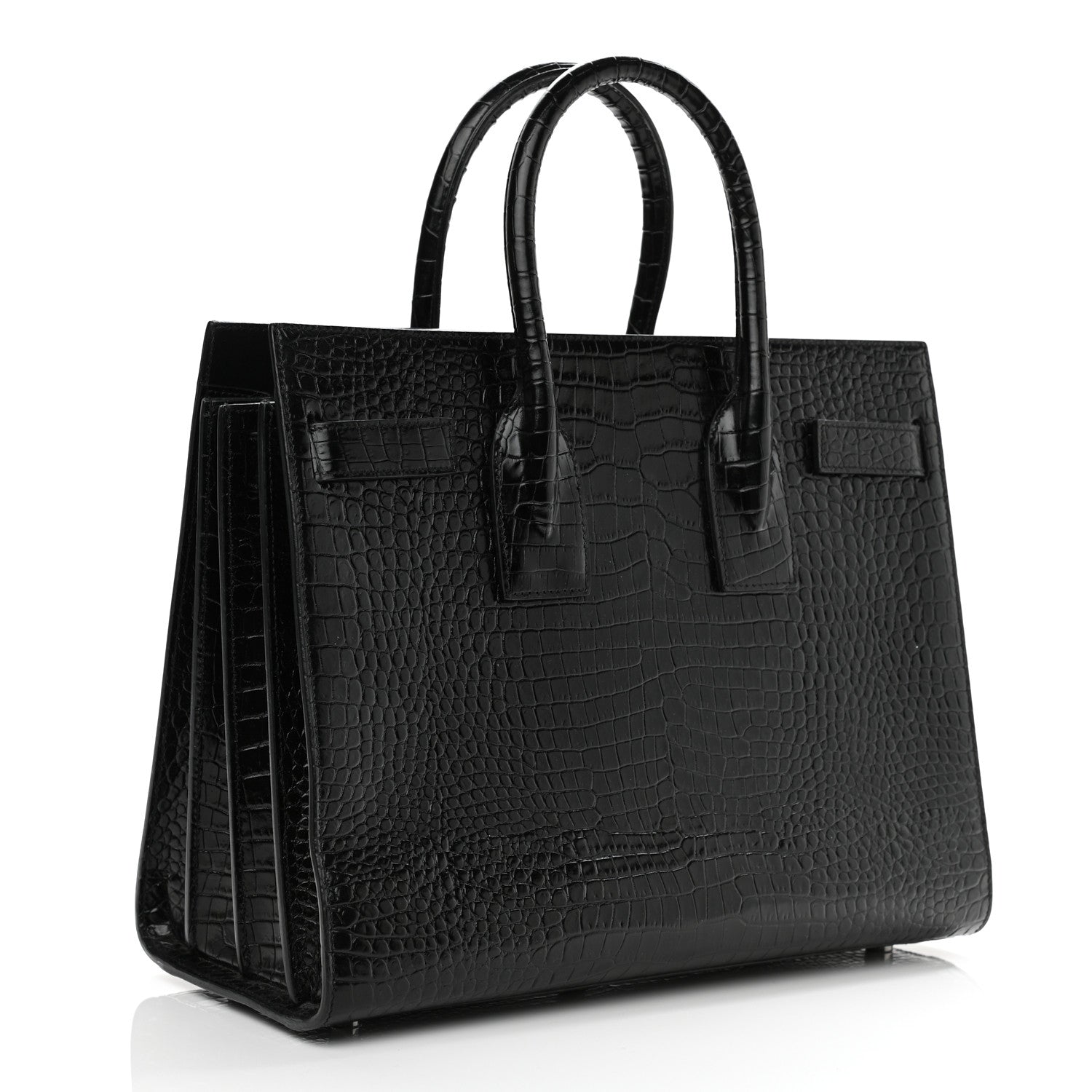 Saint Laurent Calfskin Crocodile Embossed Small Sac de Jour Black 3 of 10