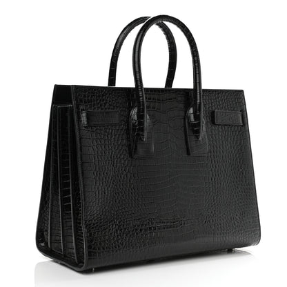 Saint Laurent Calfskin Crocodile Embossed Small Sac de Jour Black 3 of 10