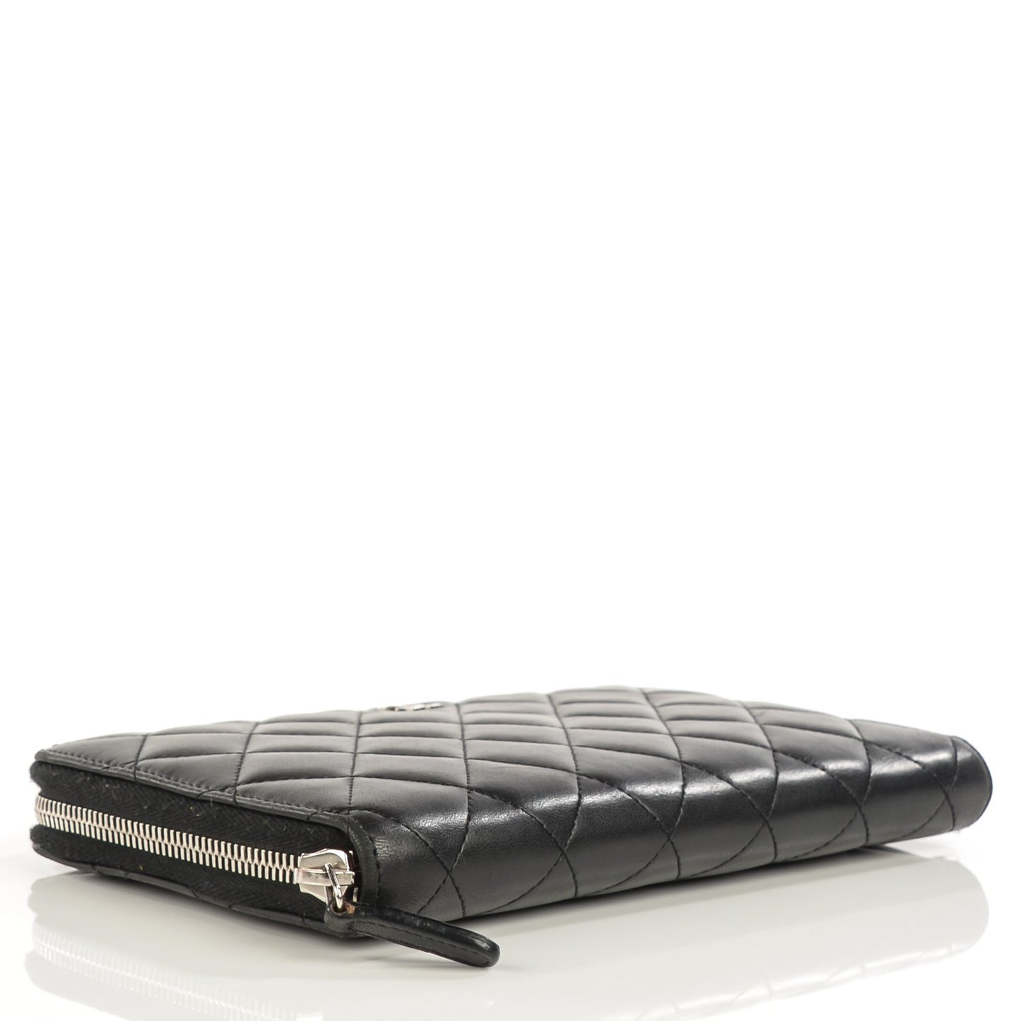 Lambskin Quilted Large Zip Around Organizer Wallet Black
