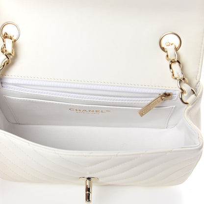 Chanel Lambskin Chevron Quilted Mini Rectangular Flap White 5 of 10
