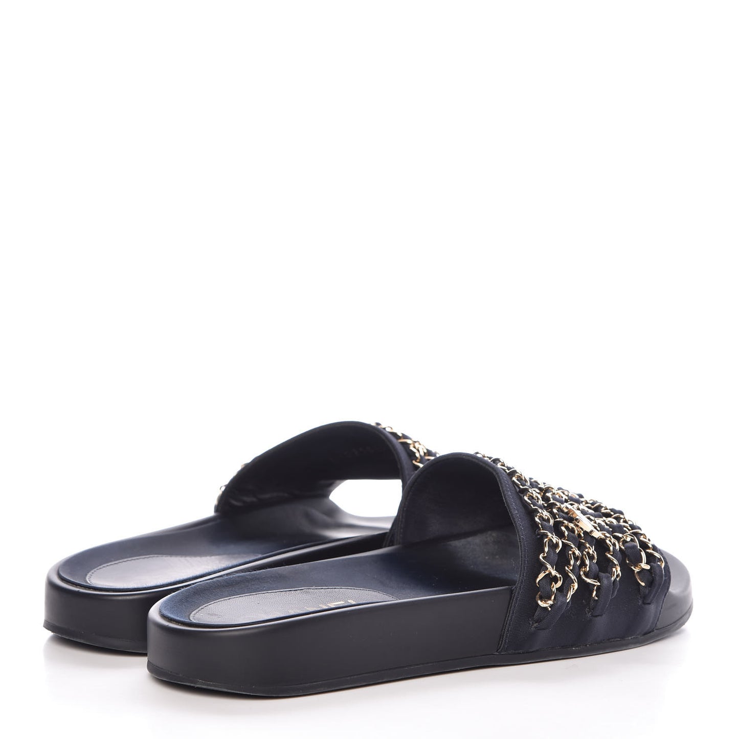 Satin Canvas Chain Flat Sandals 37 Marine