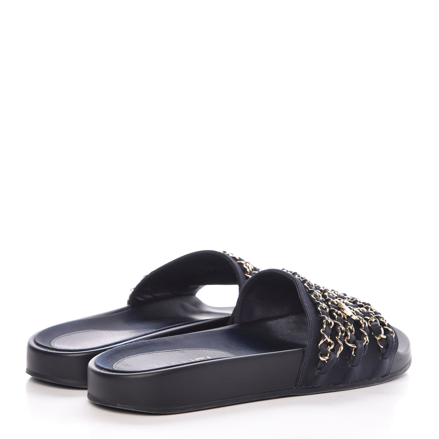 Chanel Satin Canvas Chain Flat Sandals 37 Marine 4 of 16