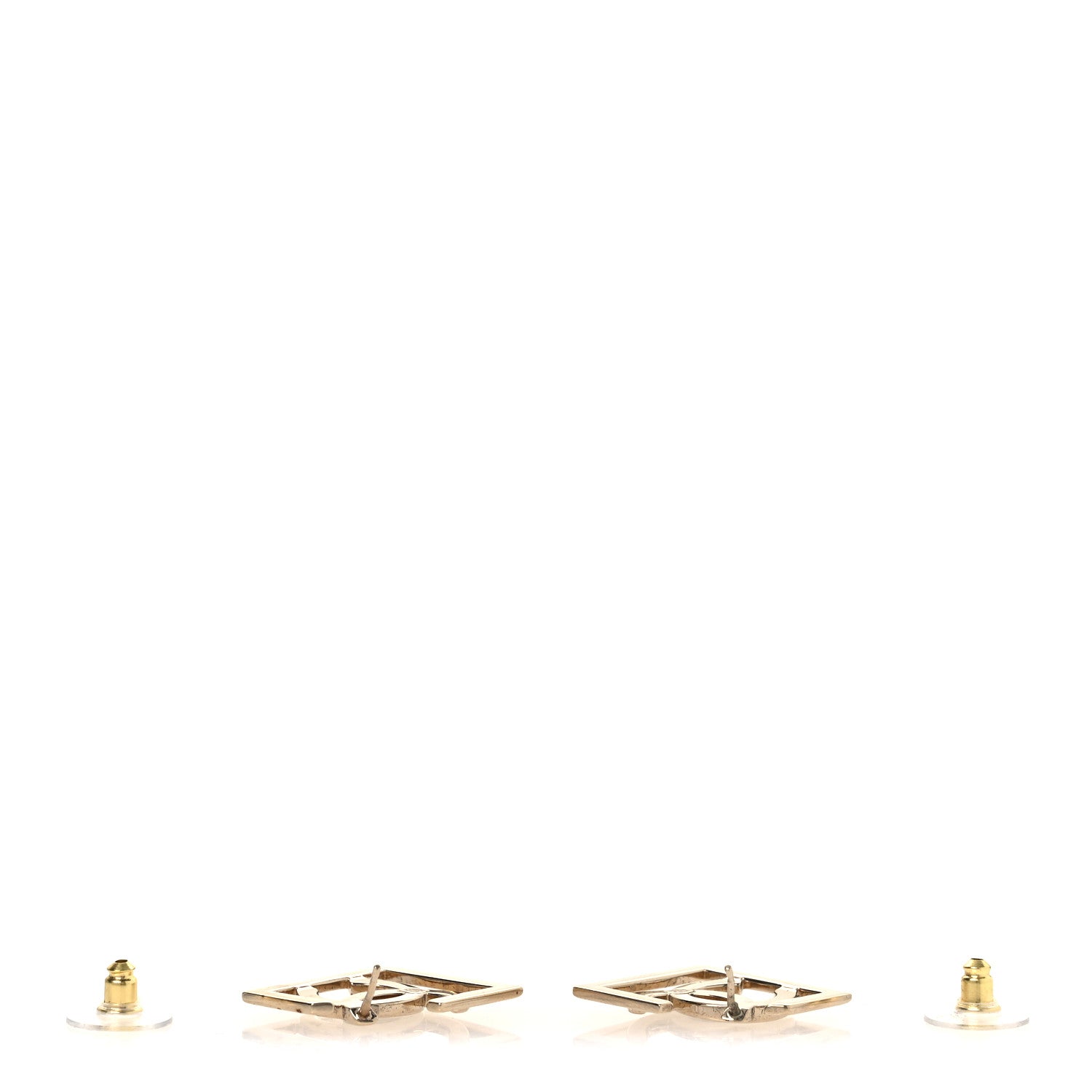 Chanel Metal Square Cutout CC Hoop Earrings Gold 3 of 5