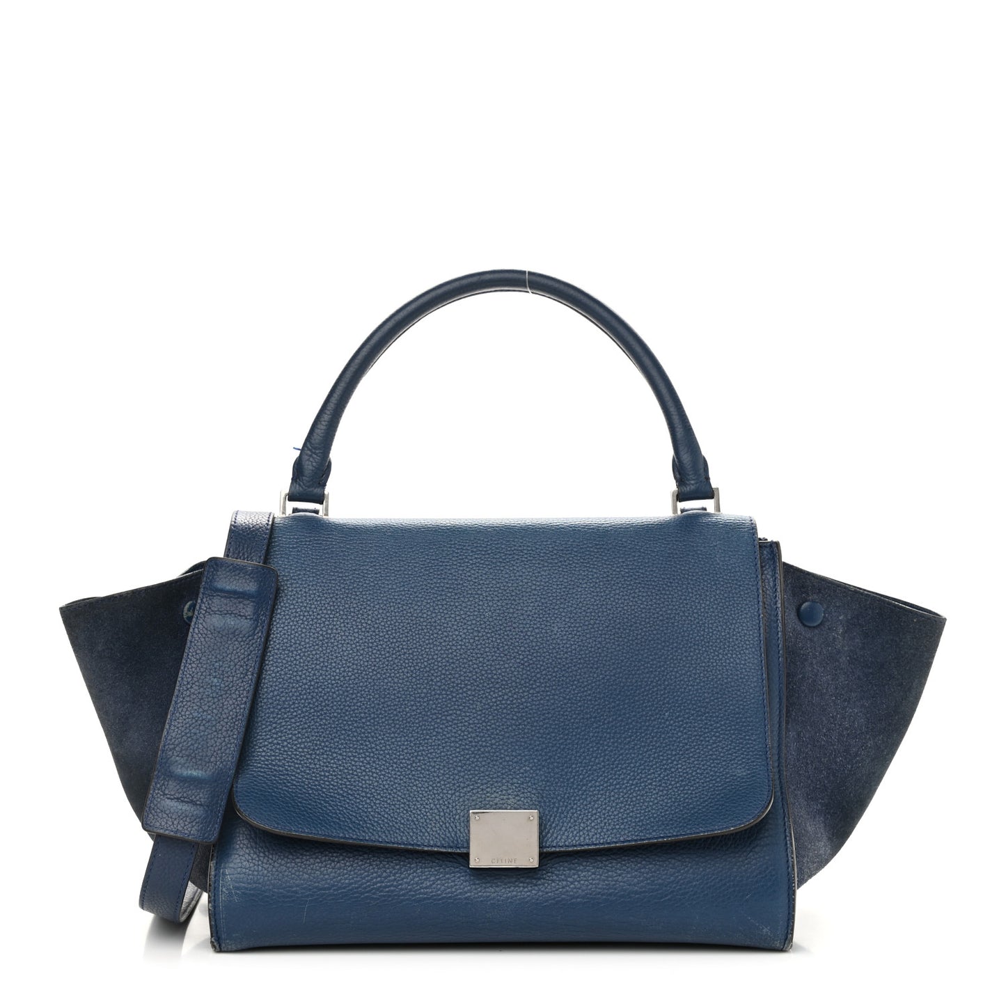 Drummed Calfskin Suede Medium Trapeze Navy