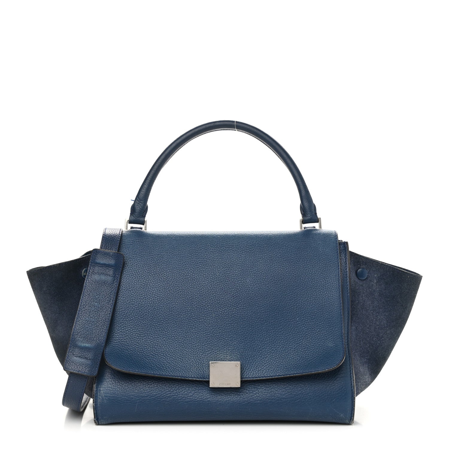 Celine Drummed Calfskin Suede Medium Trapeze Navy 1 of 16