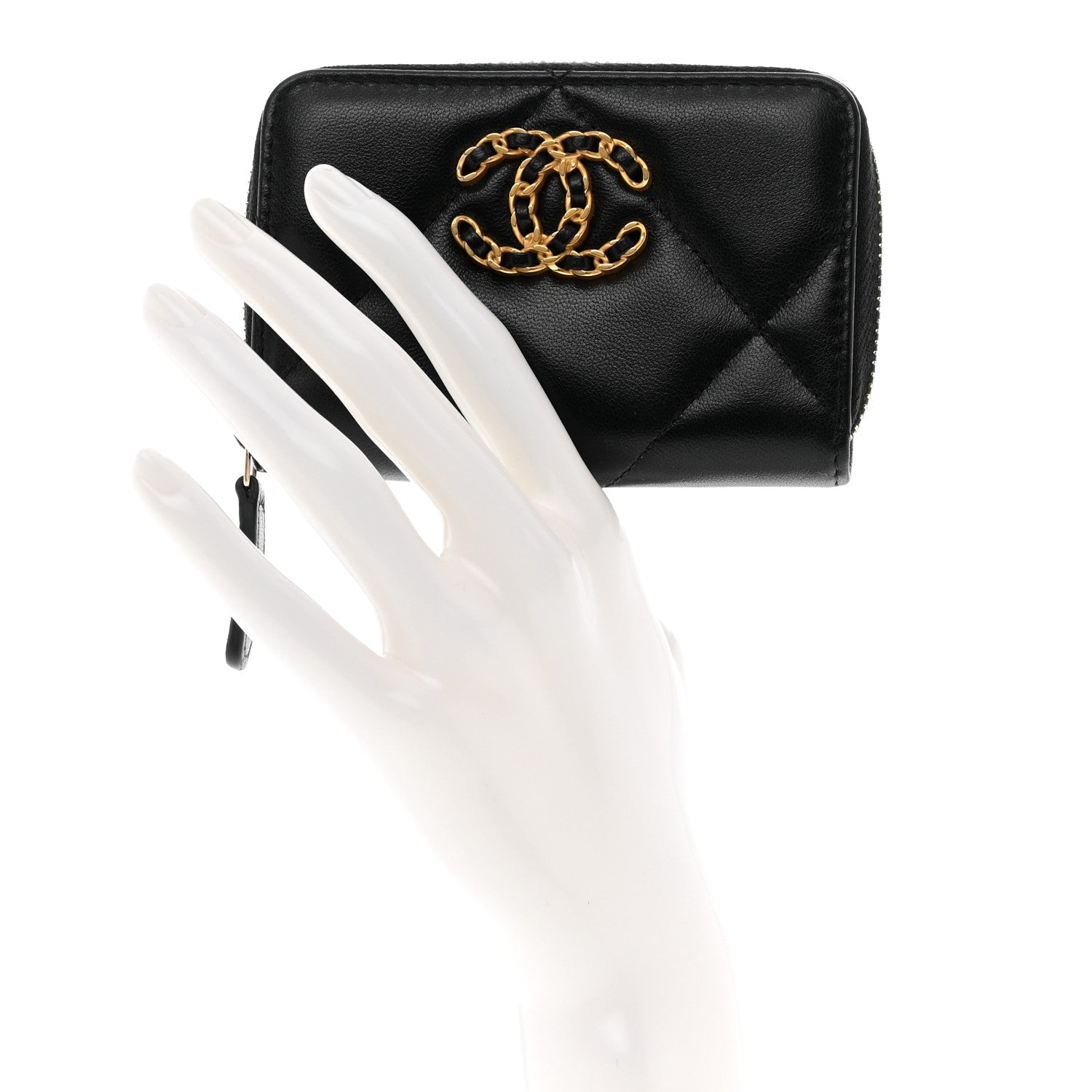 Chanel Lambskin Quilted Chanel 19 Zip Around Coin Purse Wallet Black 2 of 7
