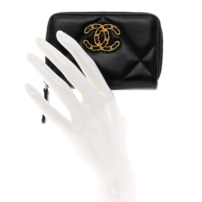 Chanel Lambskin Quilted Chanel 19 Zip Around Coin Purse Wallet Black 2 of 7