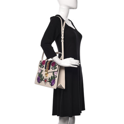 Gucci Calfskin Embroidered Medium Sylvie Top Handle Bag White 2 of 9