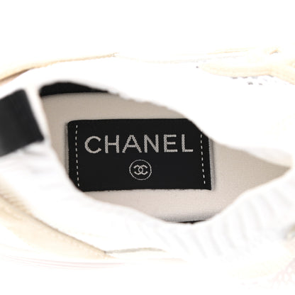 Chanel Mesh Suede Fabric Womens CC Sneakers 38 White Ivory Light Beige 6 of 7