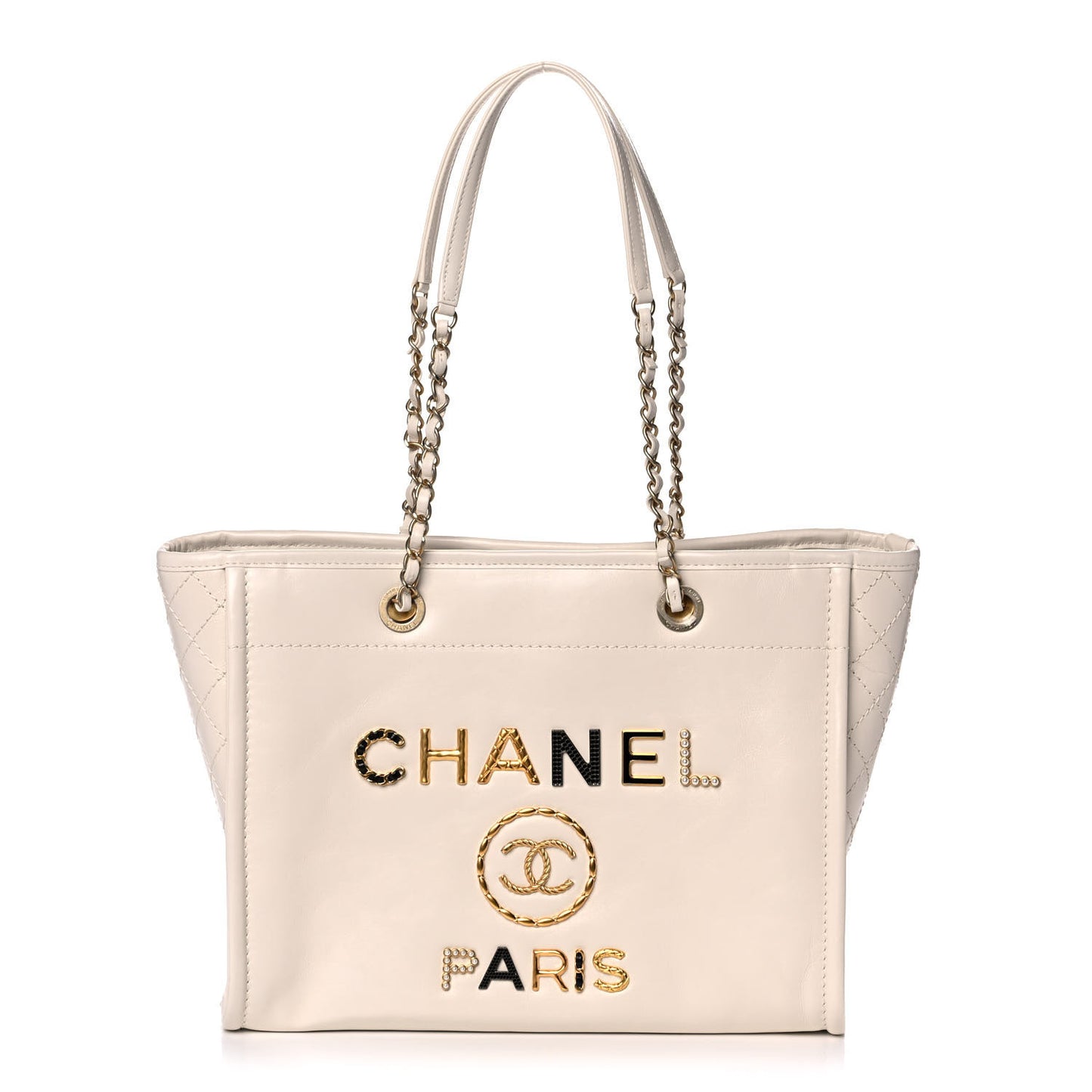Aged Calfskin Small Charms Deauville Tote White