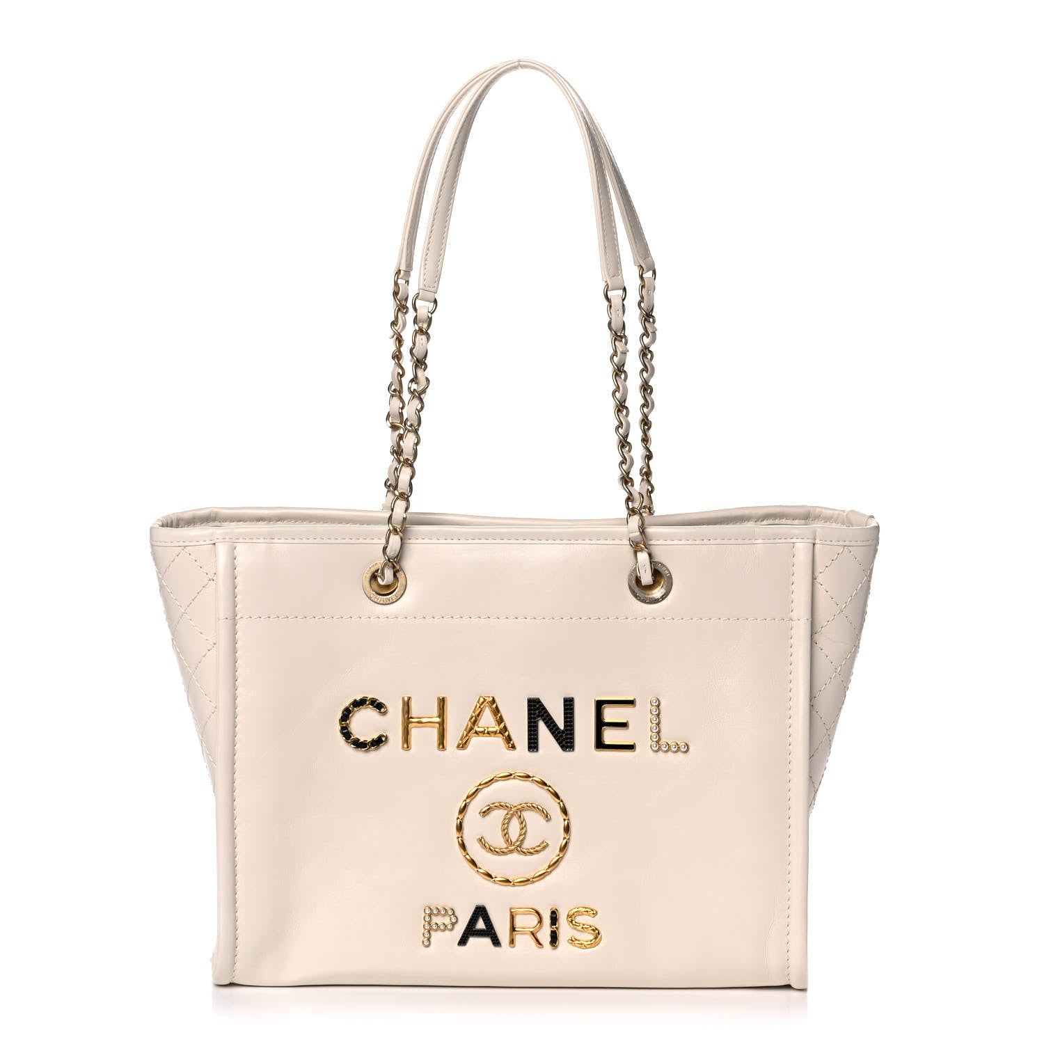 Chanel Aged Calfskin Small Charms Deauville Tote White 1 of 14