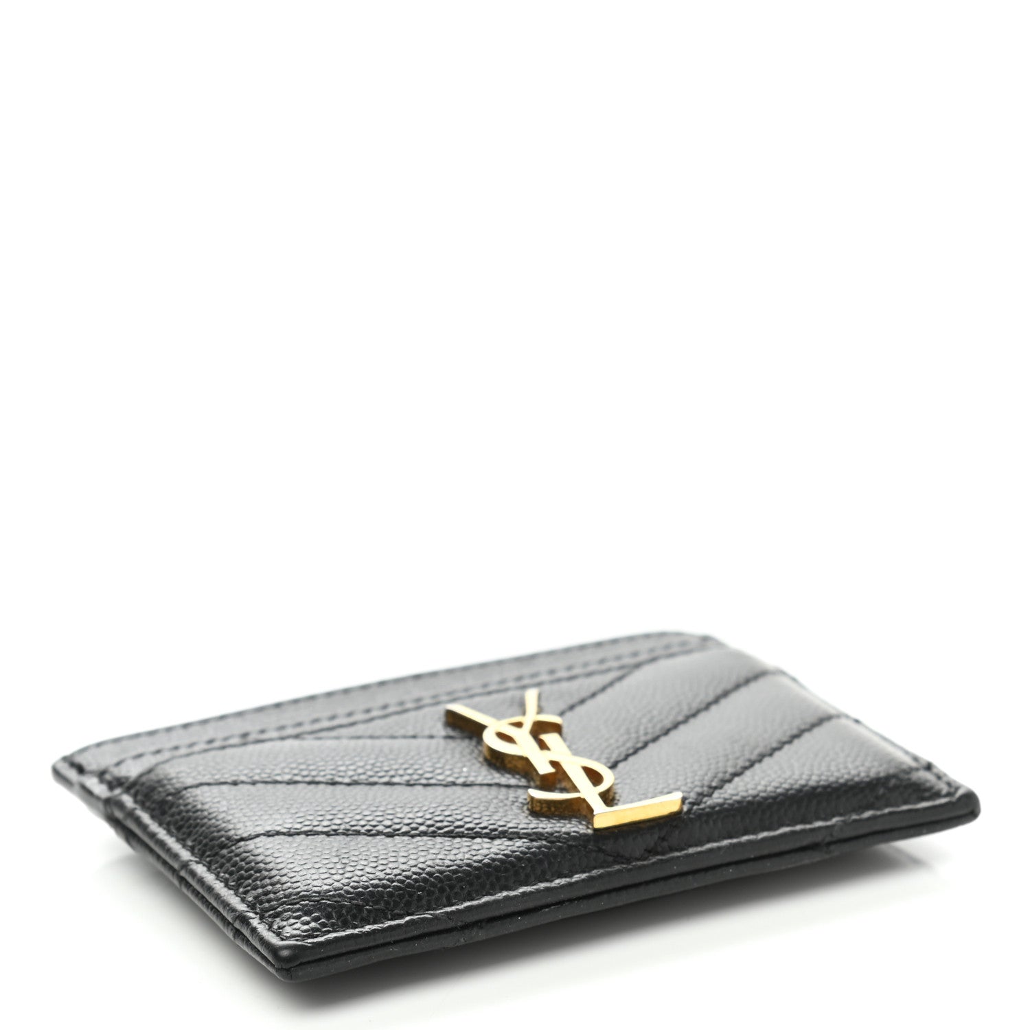 Saint Laurent Grain De Poudre Matelasse Chevron Monogram Credit Card Case Black 4 of 7