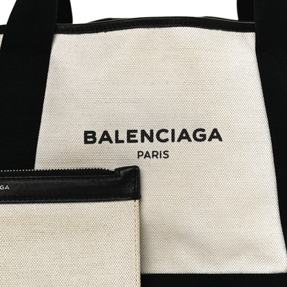 Balenciaga Cotton Canvas Satin Calfskin S Navy Cabas Natural Black 9 of 11