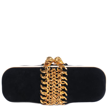 Alexander McQueen Kidskin Suede Chain Twin Skull Box Clutch Black 1 of 8