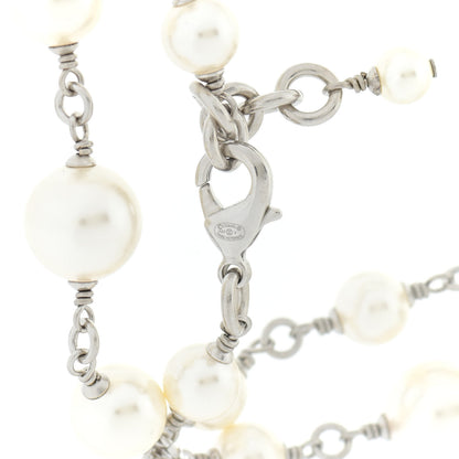 Chanel Crystal Pearl CC Long Necklace Silver 6 of 6