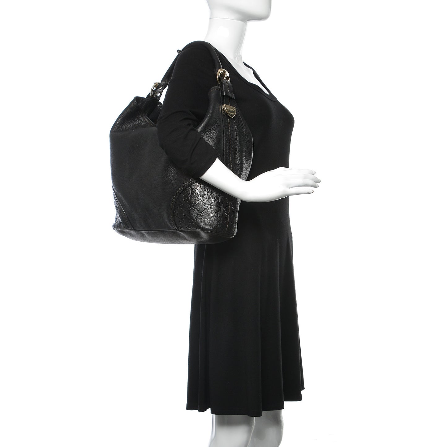 Leather Guccissima Trim Large Signoria Hobo Black