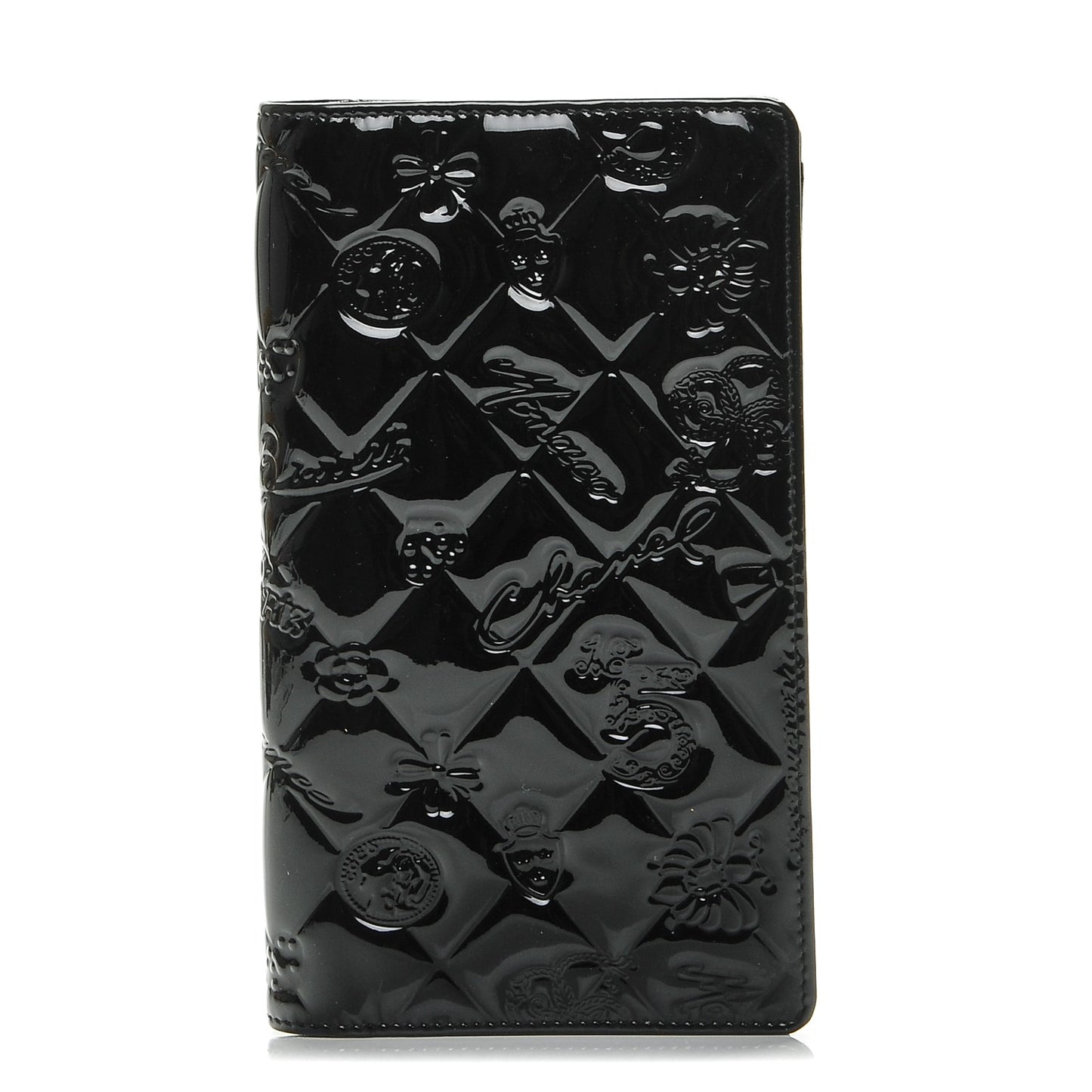 Patent Calfskin Lucky Symbols Yen Wallet Black