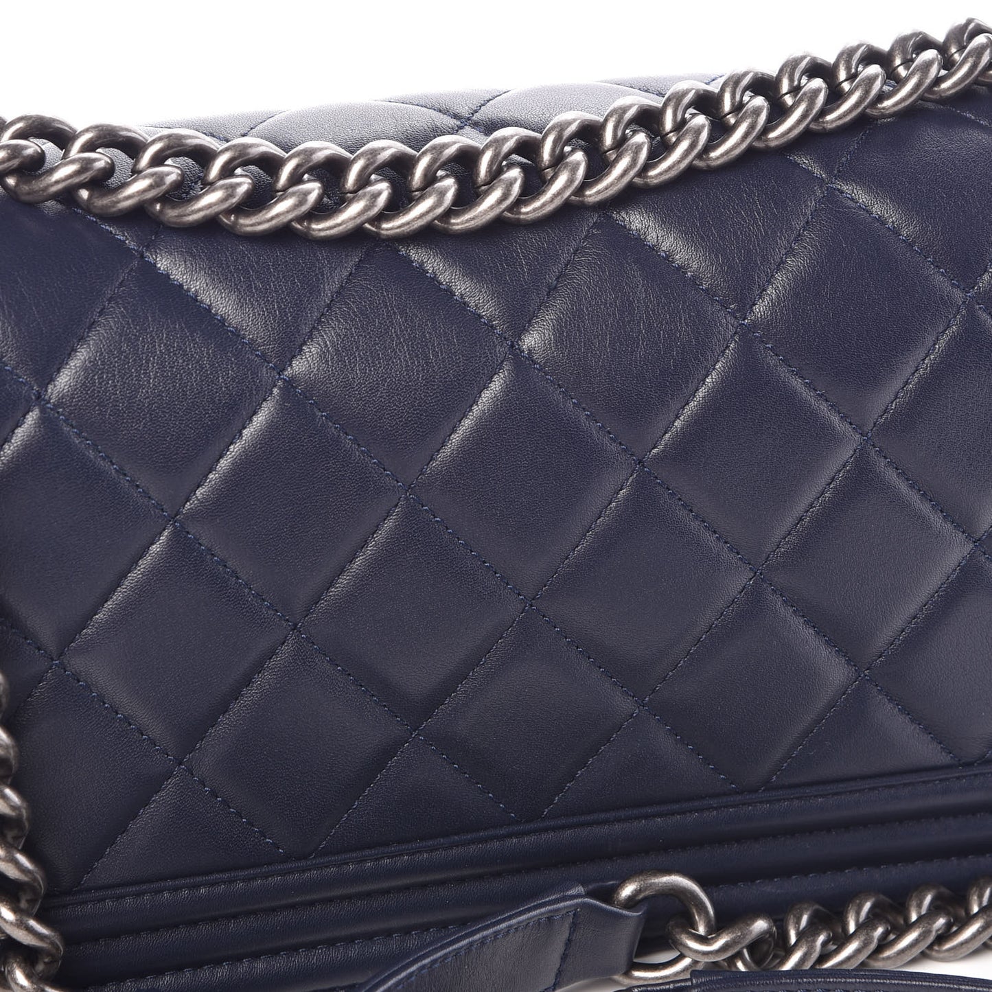 Calfskin Quilted Medium Boy Flap Navy Blue