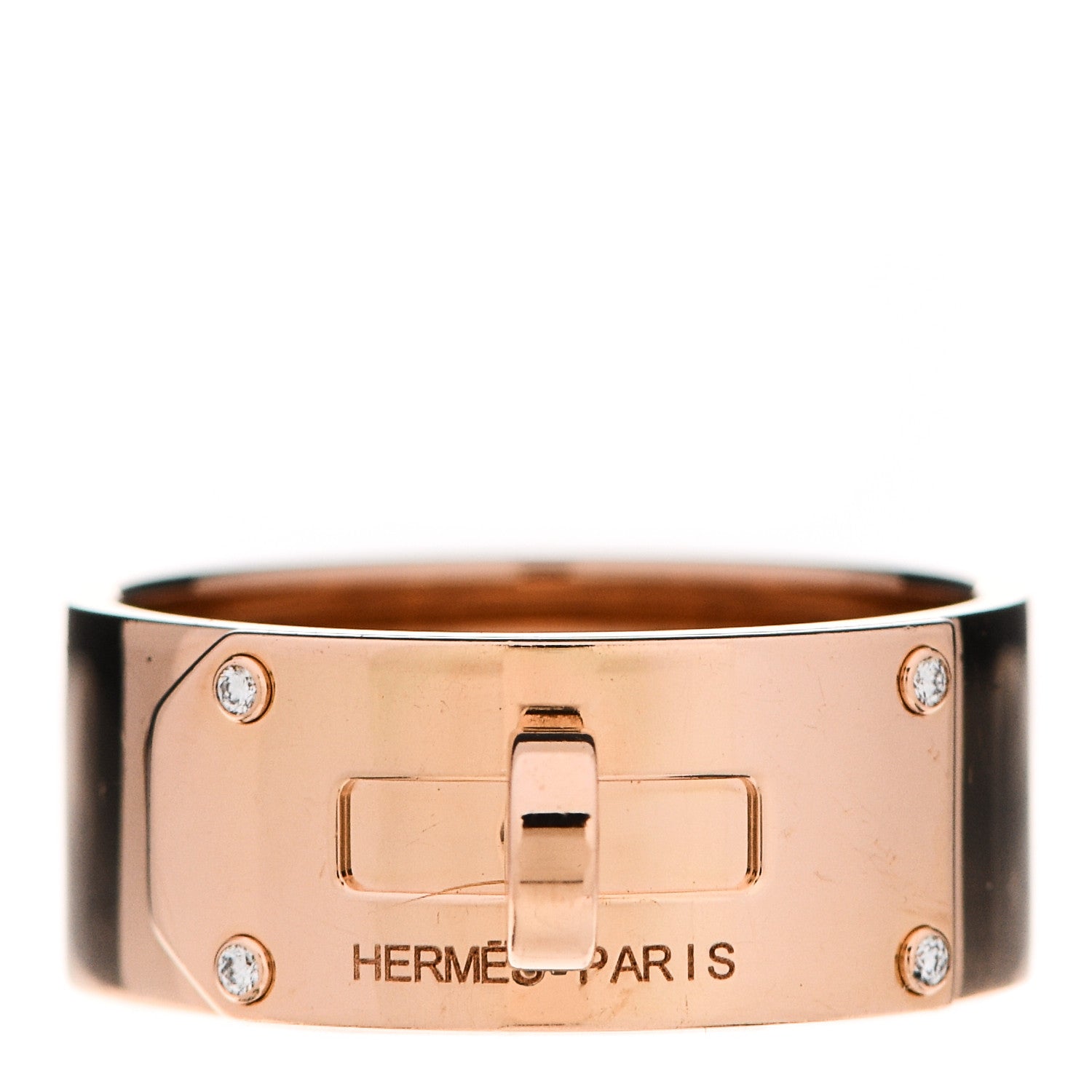 Hermes 18K Rose Gold Diamond GM Kelly Ring 54 6.75 1 of 7
