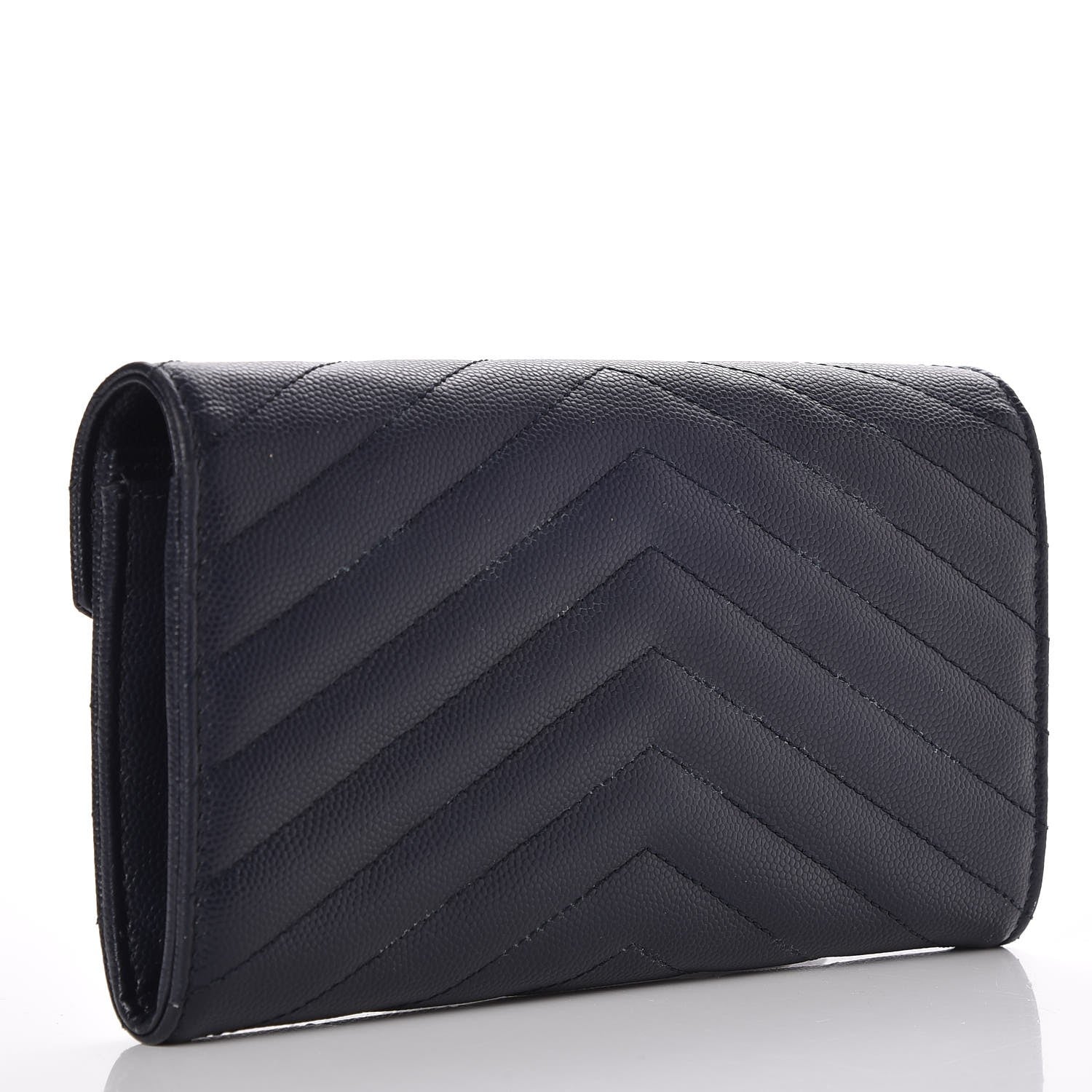 Saint Laurent Grain De Poudre Matelasse Chevron Monogram Flap Wallet Navy 2 of 8