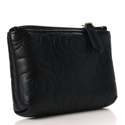 Chanel Lambskin Camellia Embossed Key Holder Case Black 3 of 7