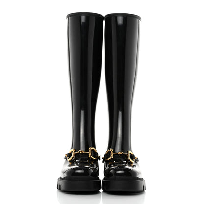 Gucci Rubber Horsebit Knee High Boots 38 Black 2 of 8