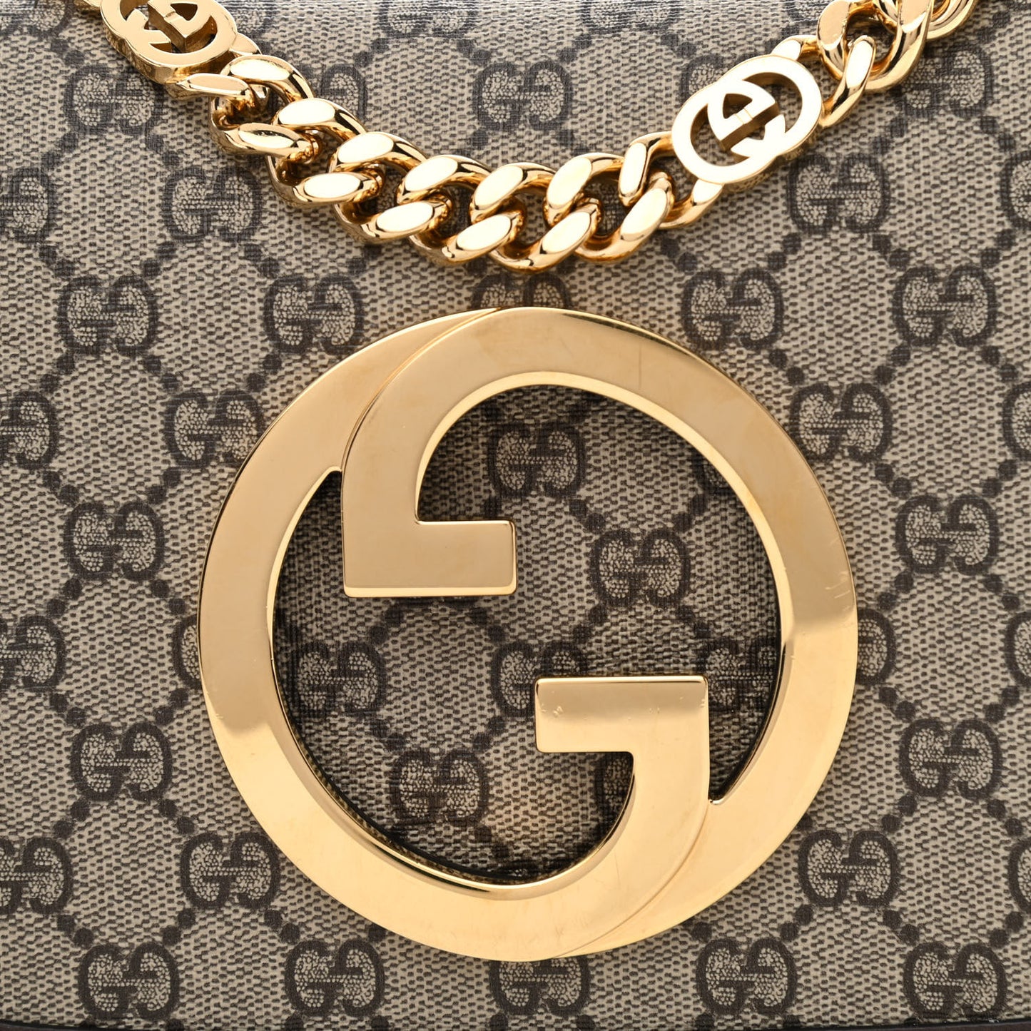GG Supreme Monogram Textured Dollar Calfskin Blondie Chain Shoulder Flap Bag Beige Ebony New Acero
