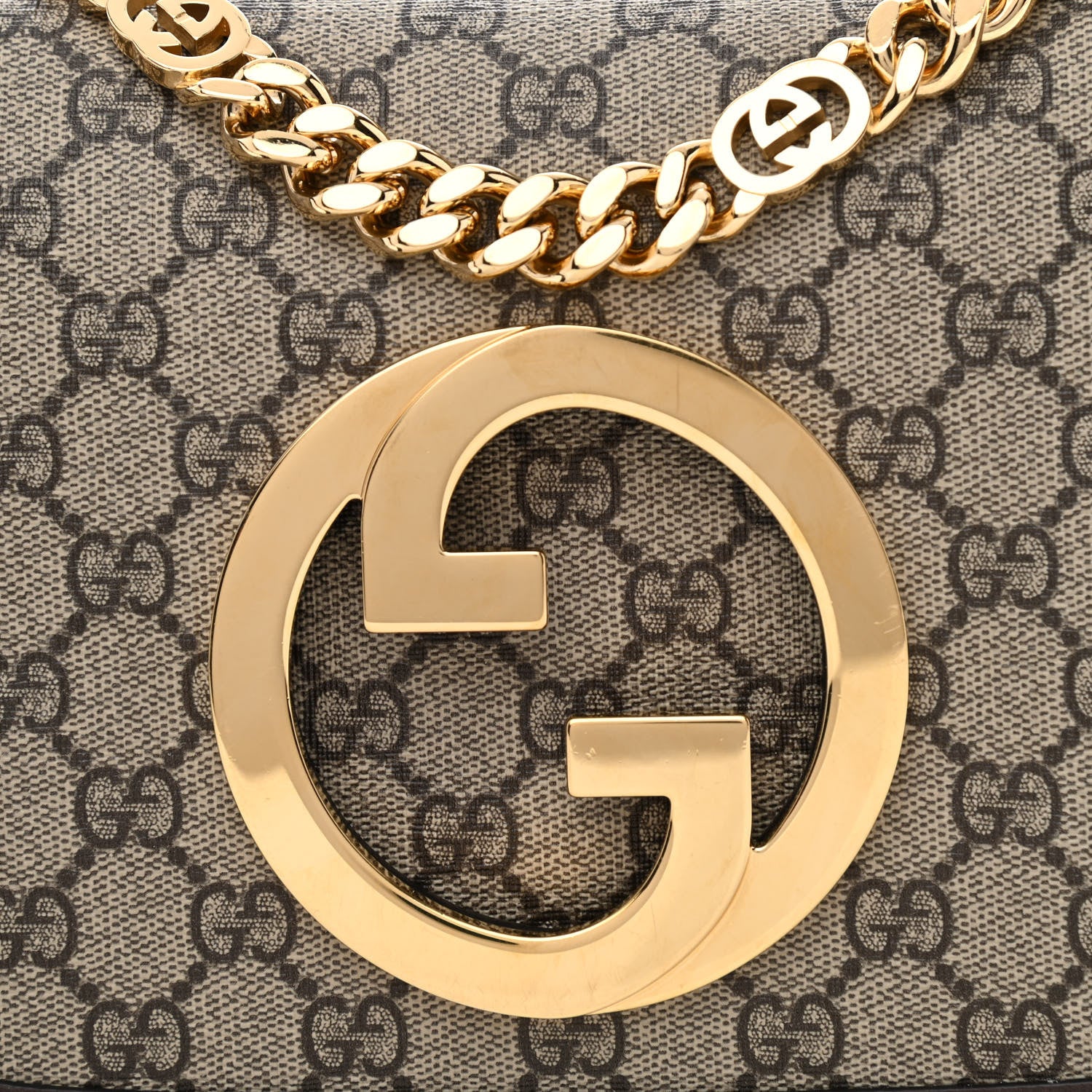 Gucci GG Supreme Monogram Textured Dollar Calfskin Blondie Chain Shoulder Flap Bag Beige Ebony New Acero 8 of 10