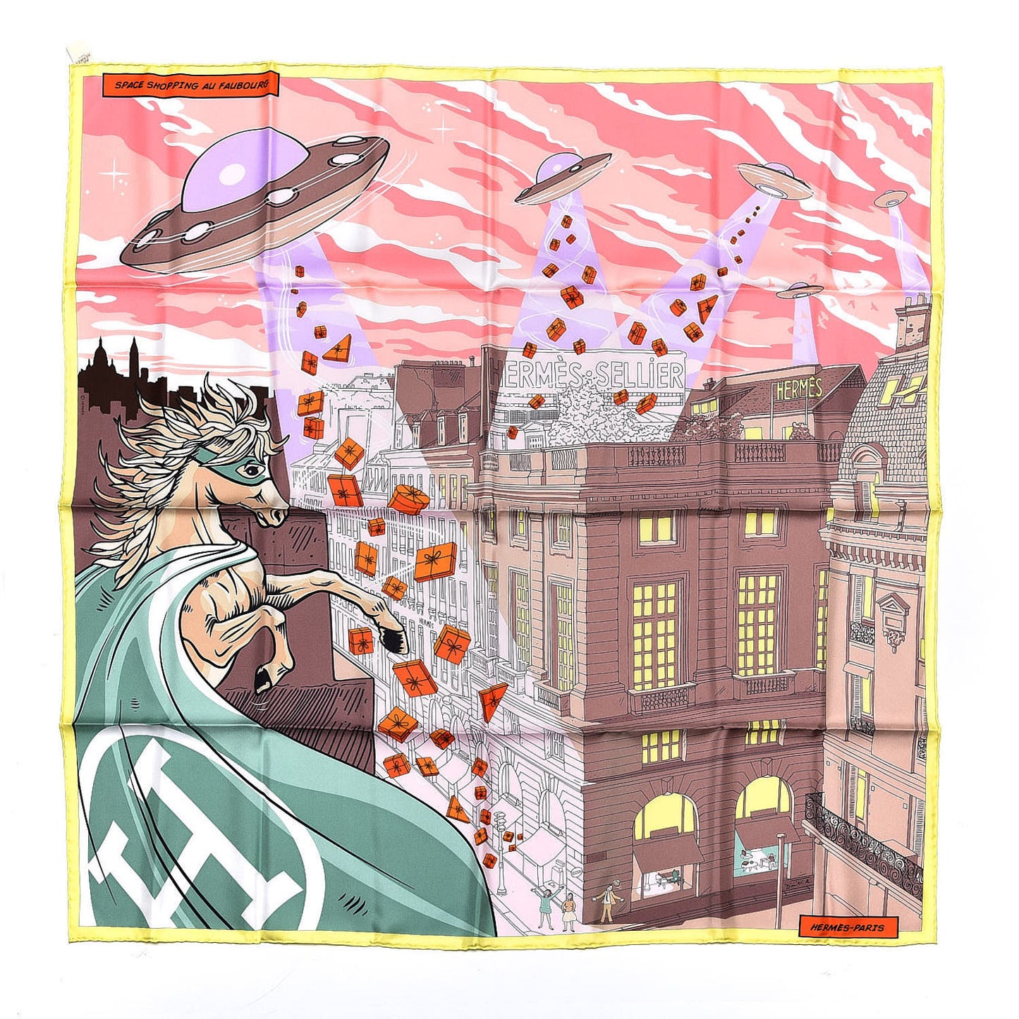 Silk Space Shopping Au Faubourg Scarf 90 Rose Taupe Jaune