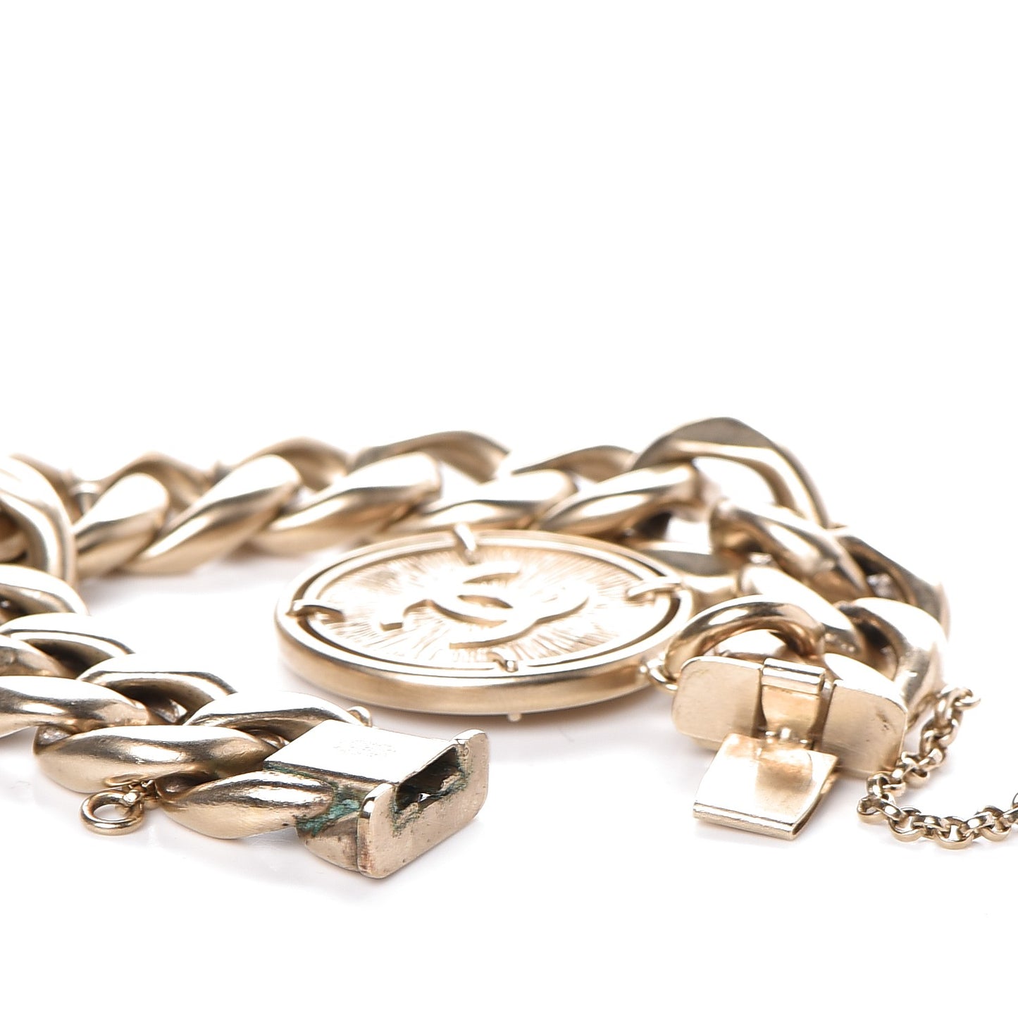 Metal Quilted CC Coin Bracelet Gold