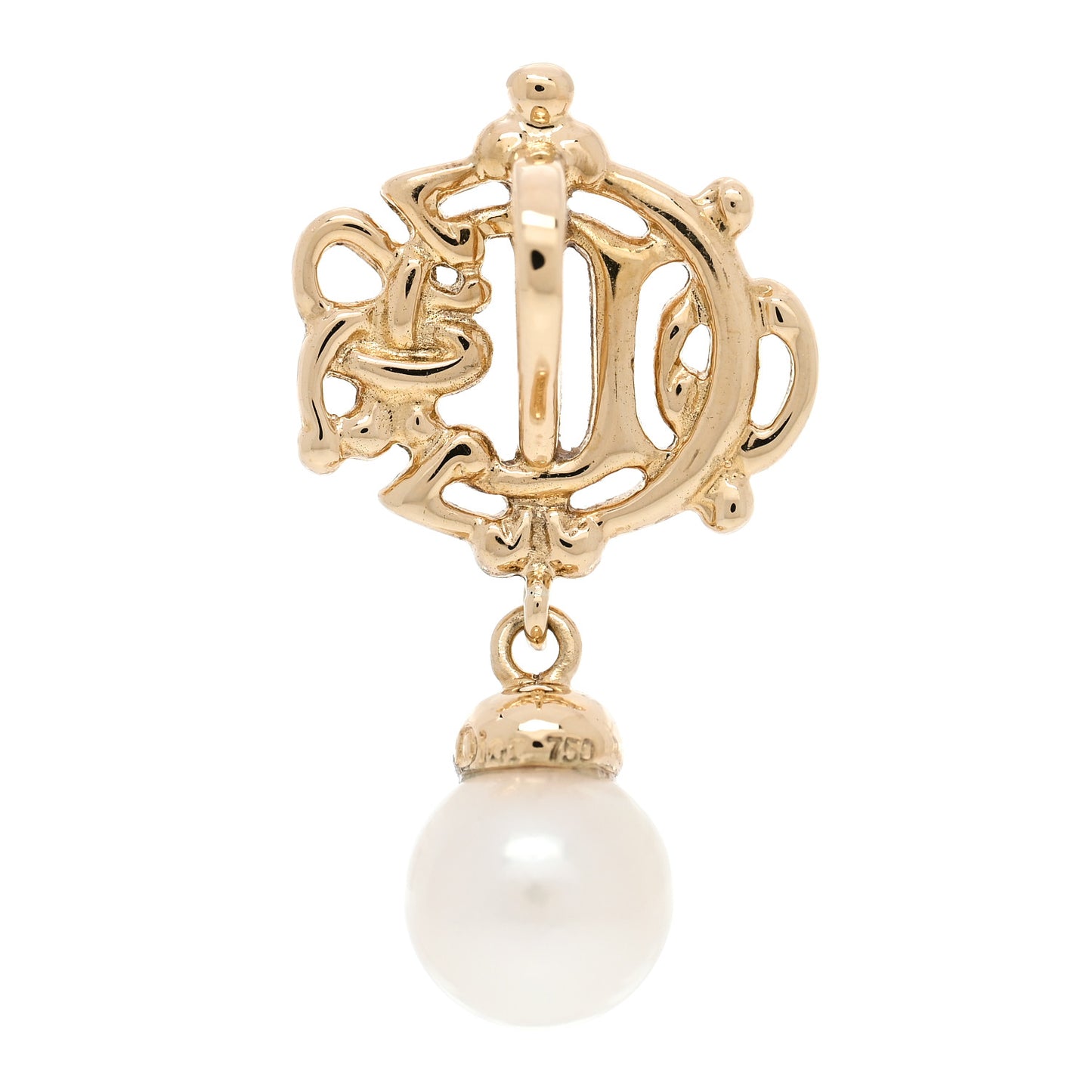18K Yellow Gold Diamond Cultured Pearl Logo Pendant