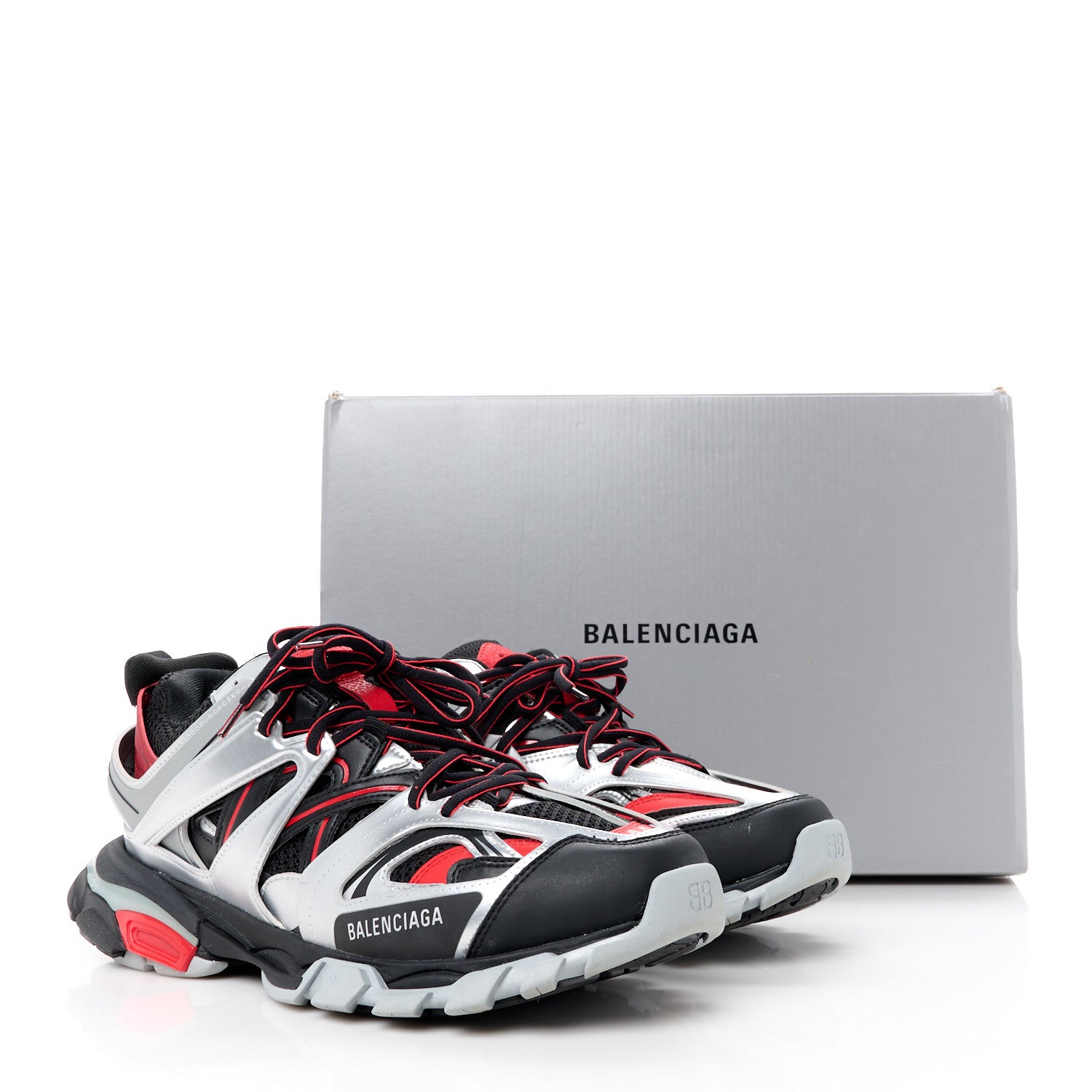 Balenciaga Mesh Nylon Metallic Fabric Mens Track Sneakers 44 Black Red 9 of 9