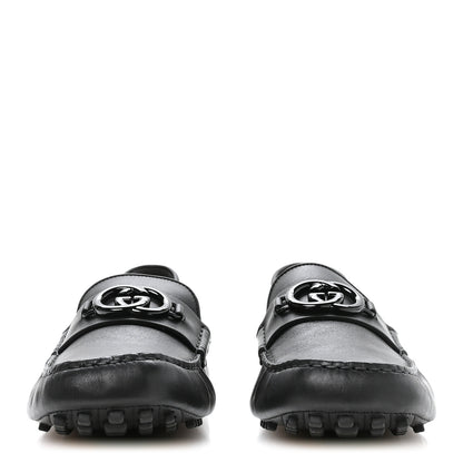 Gucci Soft Clove Calfskin Monochrome Mens Interlocking G Driver Loafers 12 Black 3 of 9