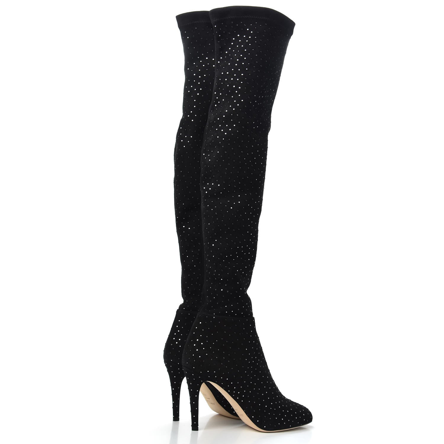 Jimmy Choo Suede Crystal Toni Over The Knee Boots 39.5 Black 3 of 5