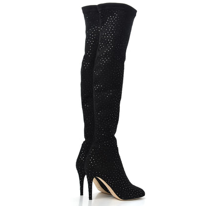 Jimmy Choo Suede Crystal Toni Over The Knee Boots 39.5 Black 3 of 5