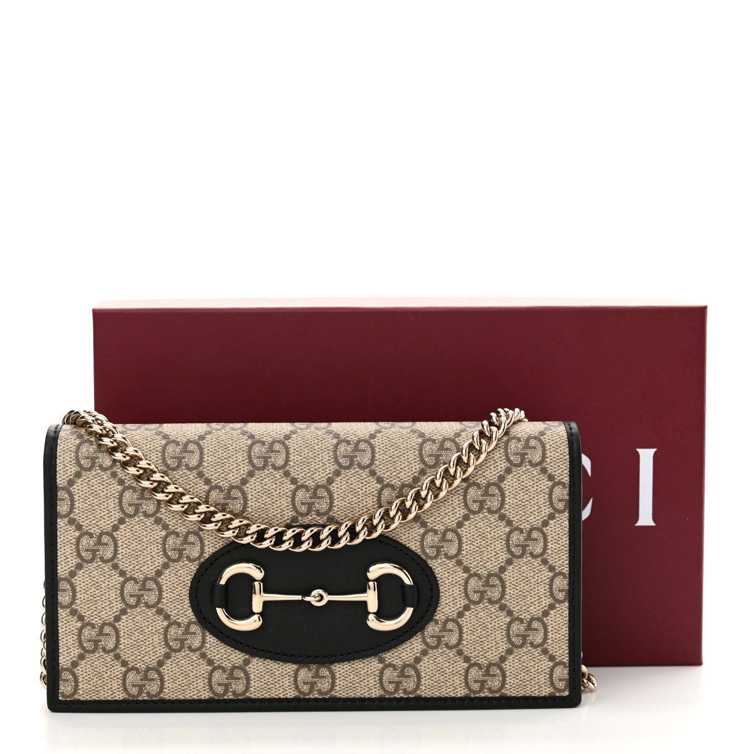 Gucci GG Supreme Monogram Azalea Calfskin Horsebit 1955 Wallet On Chain Beige Black 11 of 11