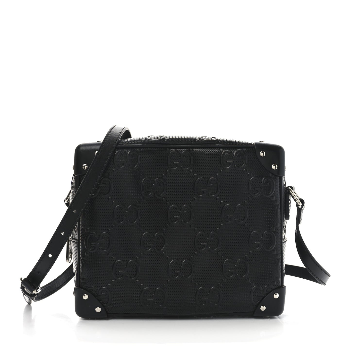 Calfskin GG Tennis Embossed Square Messenger Bag Black