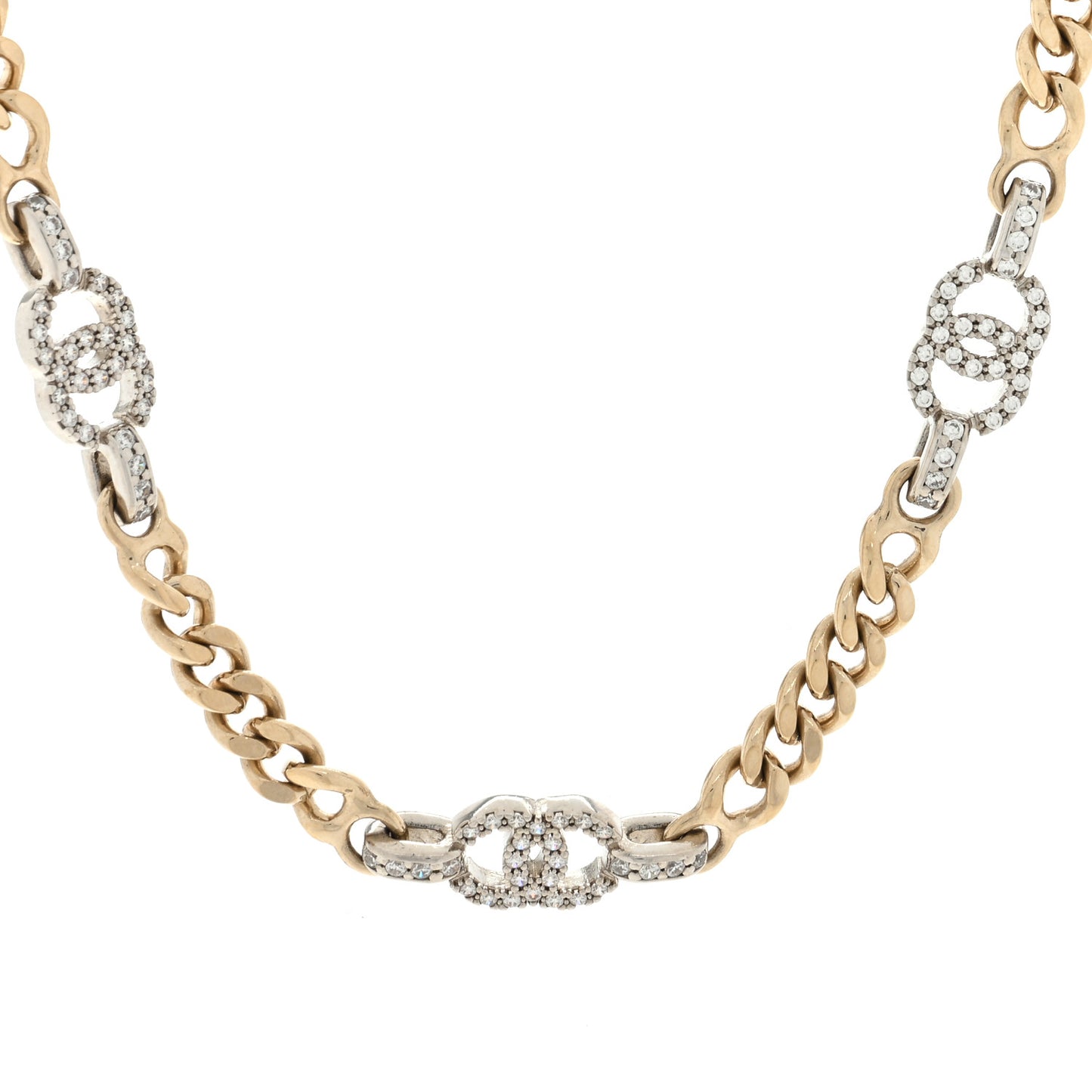 Crystal CC Chain Links Choker Necklace Gold