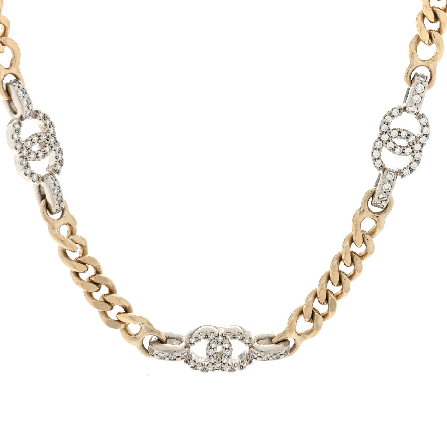 Chanel Crystal CC Chain Links Choker Necklace Gold 1 of 4