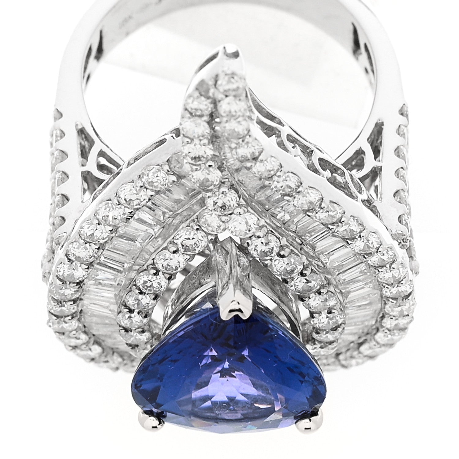 Parker & West by FASHIONPHILE 18K White Gold Diamond Tanzanite 3.64ctw Pear Cut Cocktail Ring 54 6.75 7 of 9