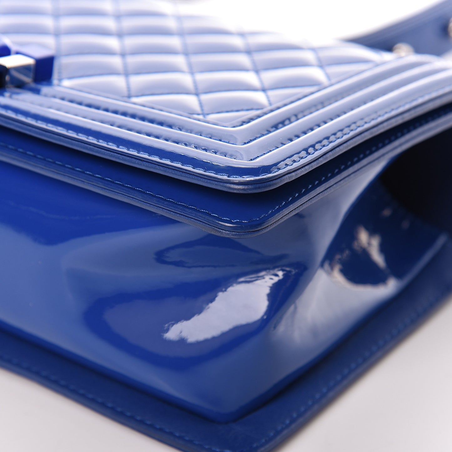 Patent Calfskin Quilted Medium Plexiglass Boy Flap Blue