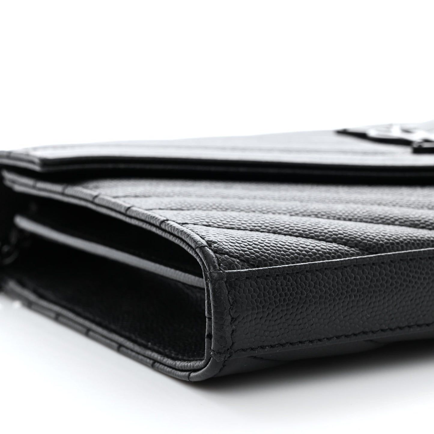 Grain De Poudre Matelasse Chevron Monogram Monochrome Chain Wallet Black