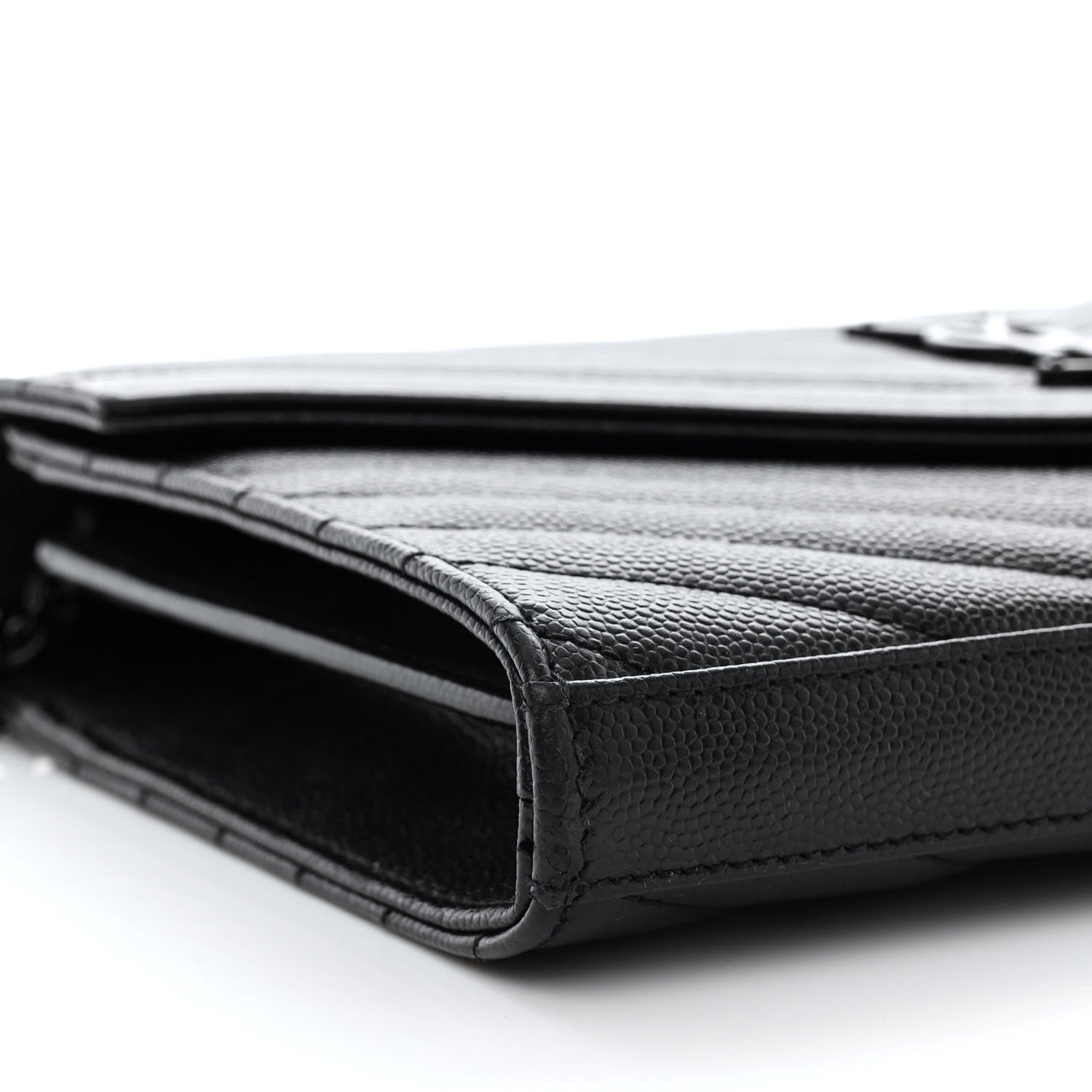 Saint Laurent Grain De Poudre Matelasse Chevron Monogram Monochrome Chain Wallet Black 8 of 10
